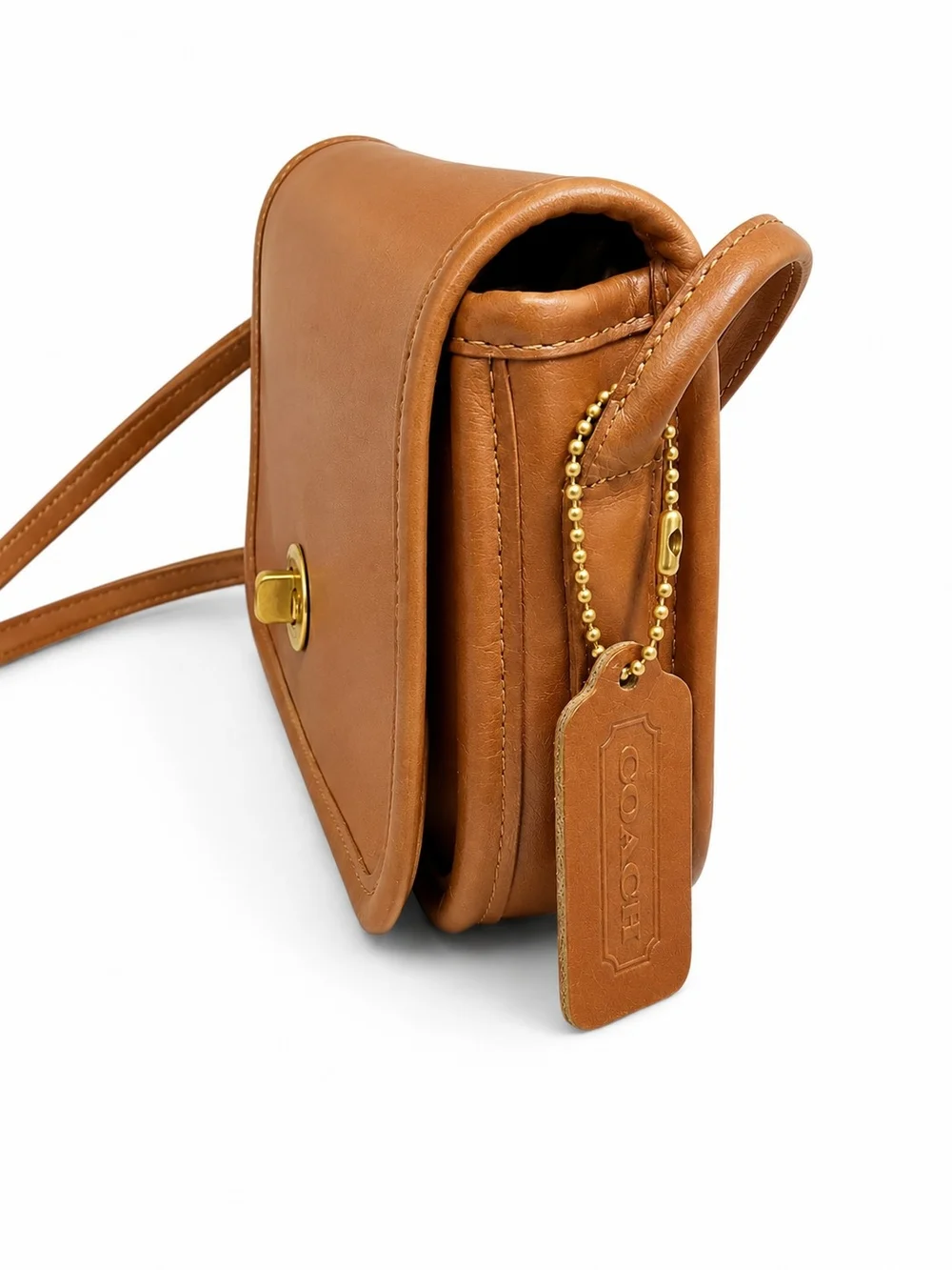 Vintage Early Coach Dinky Glove Tanned Leather Crossbody Bag in British Tan